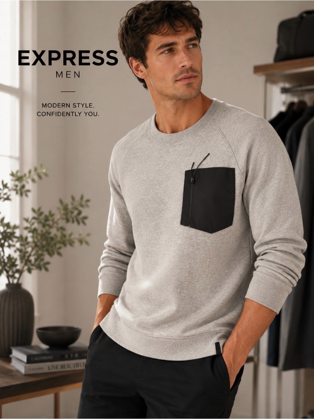 EXPRESS Mens Medium Gray Casual Sweatshirt NWOT